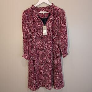 HOBBS London Stefania Dress Navy Raspberry Flowy Whimsy Tie Belt - Size 8